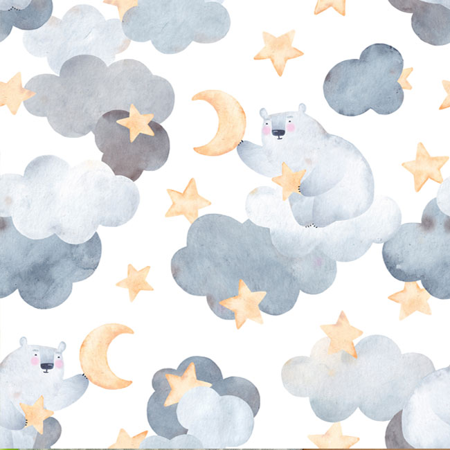 Papel pintado infantil dulces sueños oso en nubes estrellas y luna